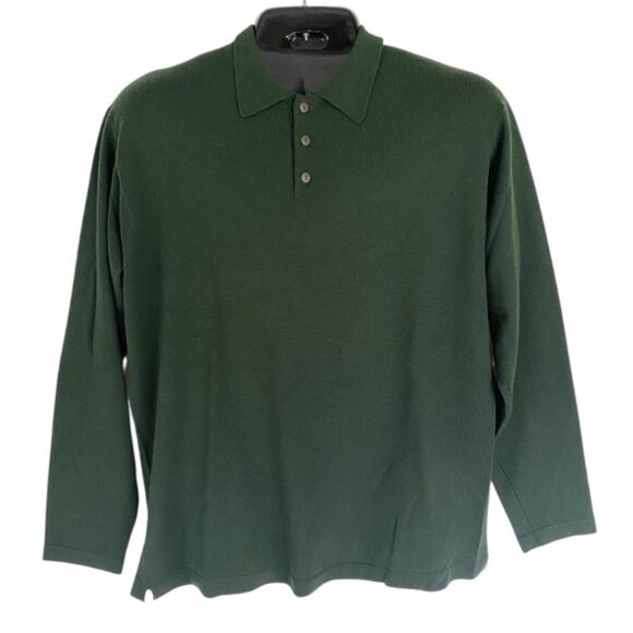 Banana Republic Extra Fine Merino Wool Collared Sweater Dark Green XL - Picture 2 of 5